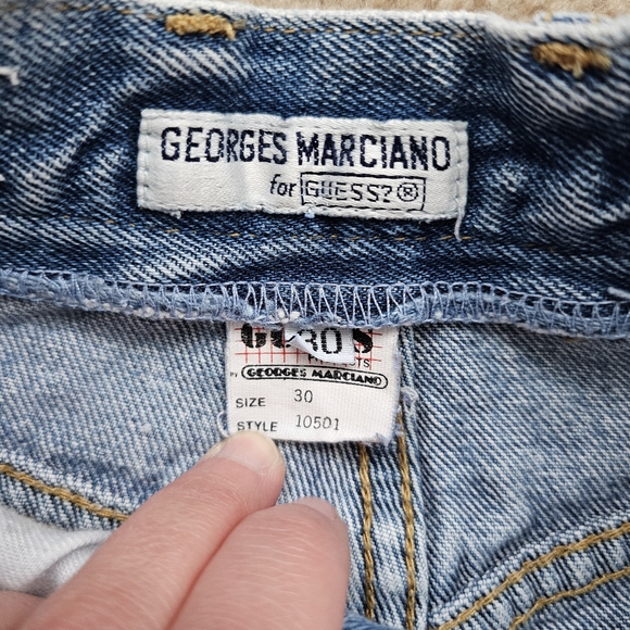 Vintage 80s Georges Marciano Guess acid wash high rise denim jean mini skirt - Picture 5 of 7